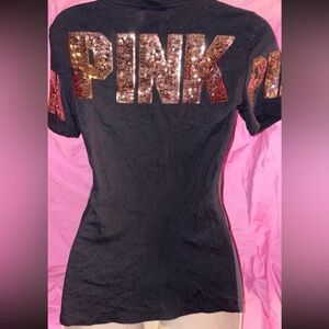 Victoria’s Secret Gold Black Sequin Bling T-Shirt Size XS